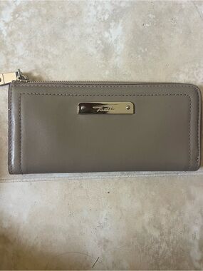 Tumi Taupe Zip Wallet with Gold Plate